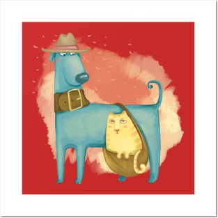 Dog Cat friends Posters and Art